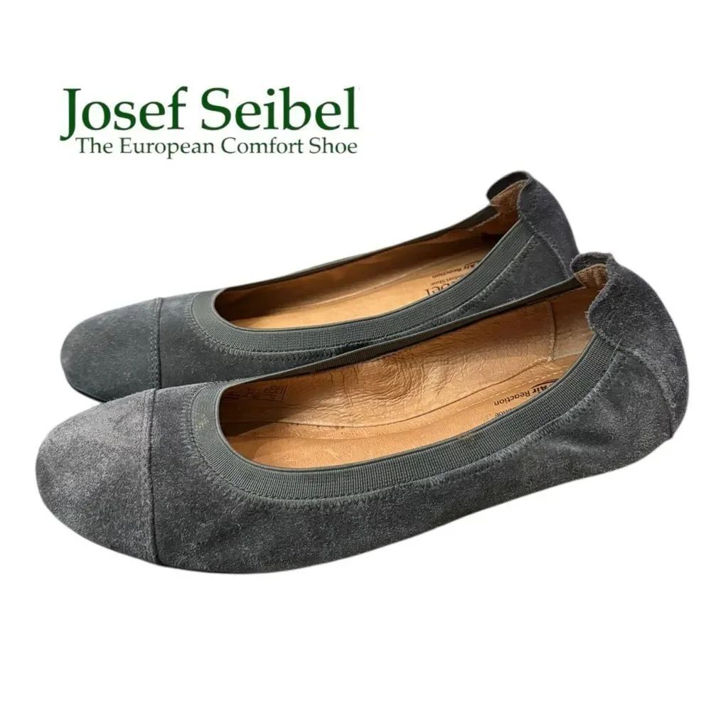 Josef Seibel Pippa Grey Suede Leather Cap Round Toe Flats 39 8 8.5